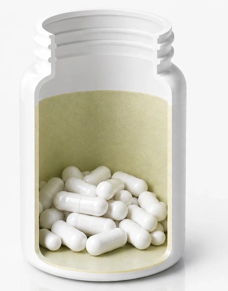 Cutaway of a bottle with the desiccant layer on its wall and base